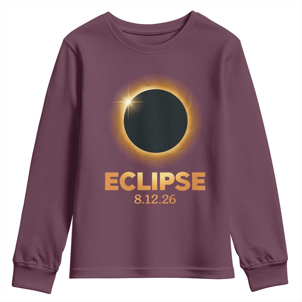 2026 Total Solar Eclipse Youth Sweatshirt August 12 Totality Astronomy Souvenir TS02 Maroon Print Your Wear