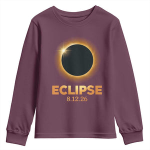2026 Total Solar Eclipse Youth Sweatshirt August 12 Totality Astronomy Souvenir TS02 Maroon Print Your Wear