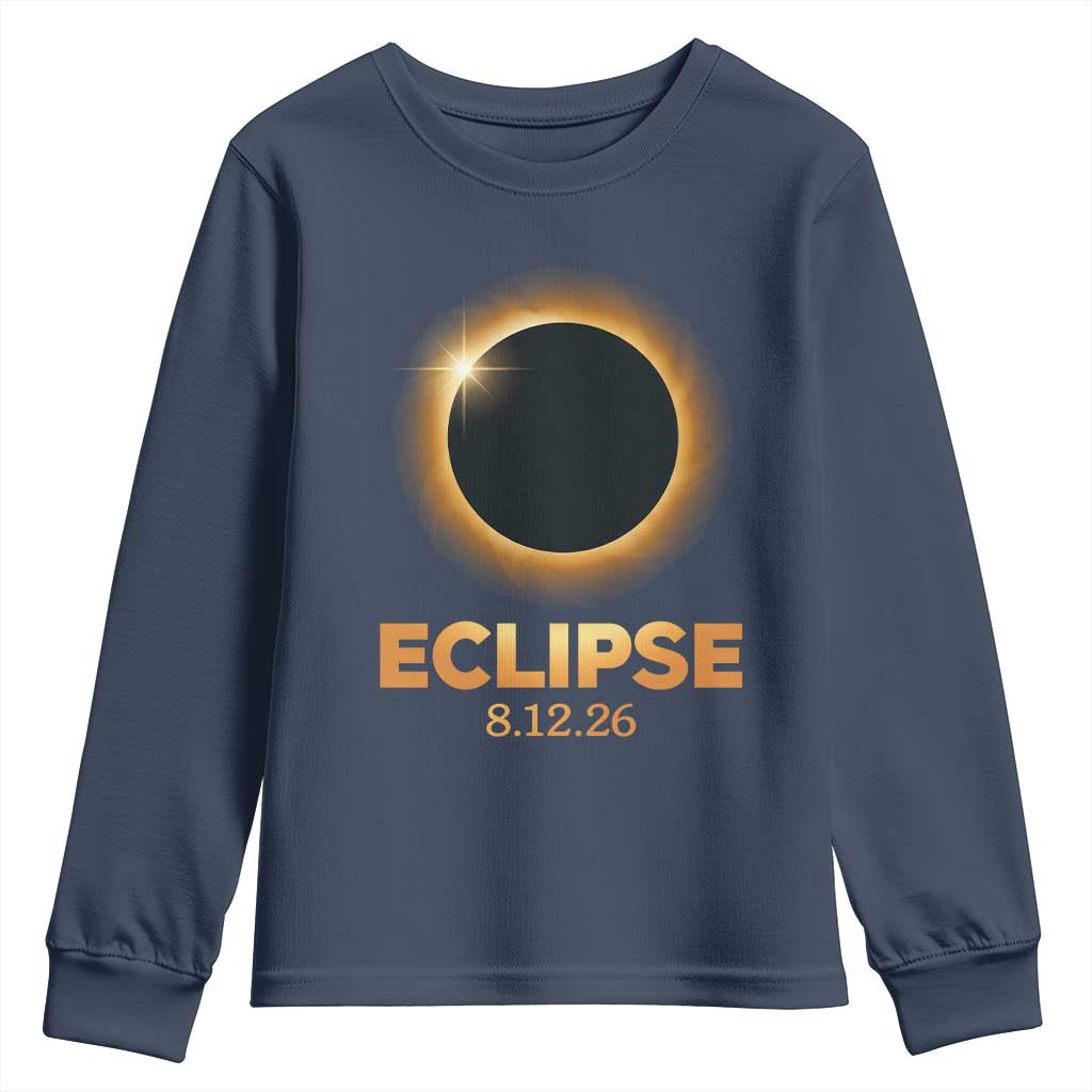 2026 Total Solar Eclipse Youth Sweatshirt August 12 Totality Astronomy Souvenir TS02 Navy Print Your Wear