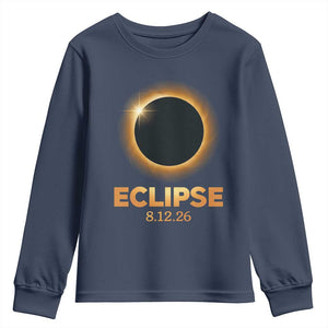 2026 Total Solar Eclipse Youth Sweatshirt August 12 Totality Astronomy Souvenir TS02 Navy Print Your Wear