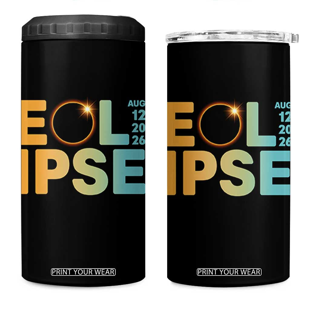 2026 Total Solar Eclipse Retro Typography 4 in 1 Can Cooler Tumbler August 12 Totality Astronomy Gift