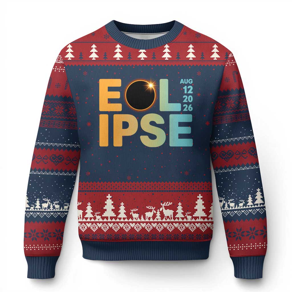 2026 Total Solar Eclipse Retro Typography Ugly Christmas Sweater August 12 Totality Astronomy Gift