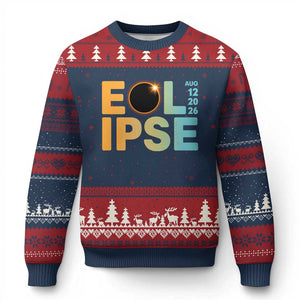 2026 Total Solar Eclipse Retro Typography Ugly Christmas Sweater August 12 Totality Astronomy Gift