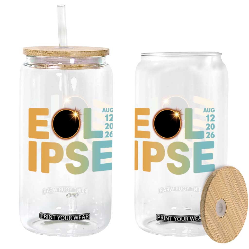 2026 Total Solar Eclipse Retro Typography Glass Can August 12 Totality Astronomy Gift