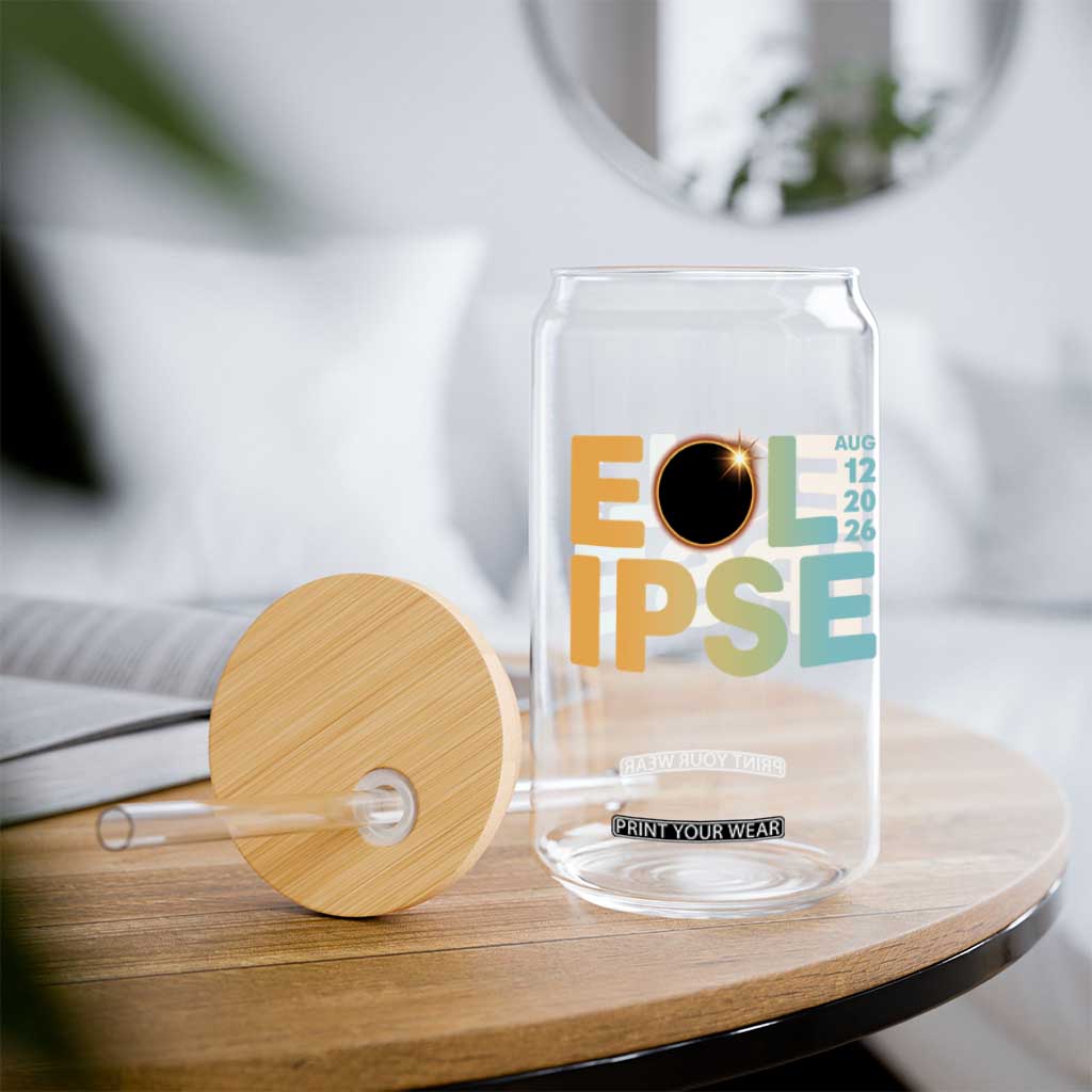 2026 Total Solar Eclipse Retro Typography Glass Can August 12 Totality Astronomy Gift