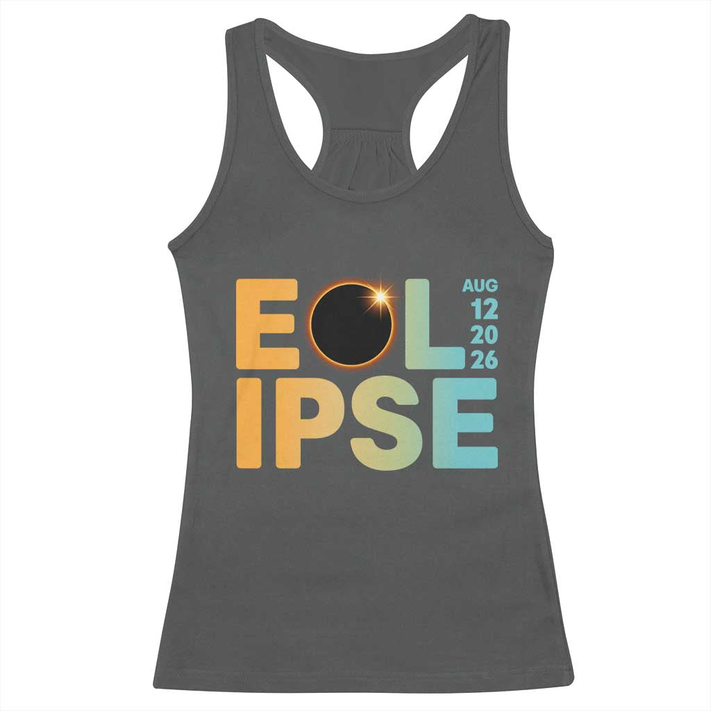 2026 Total Solar Eclipse Retro Typography Racerback Tank Top August 12 Totality Astronomy Gift