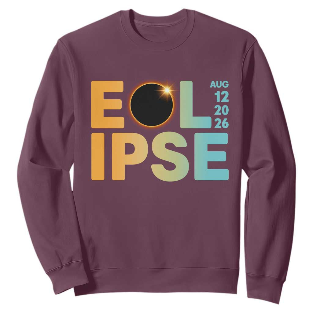 2026 Total Solar Eclipse Retro Typography Sweatshirt August 12 Totality Astronomy Gift