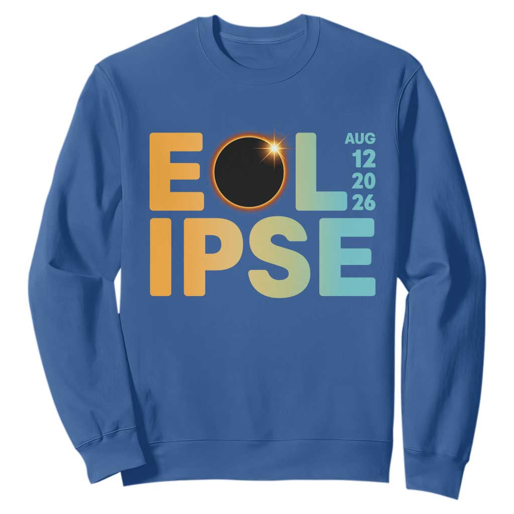 2026 Total Solar Eclipse Retro Typography Sweatshirt August 12 Totality Astronomy Gift