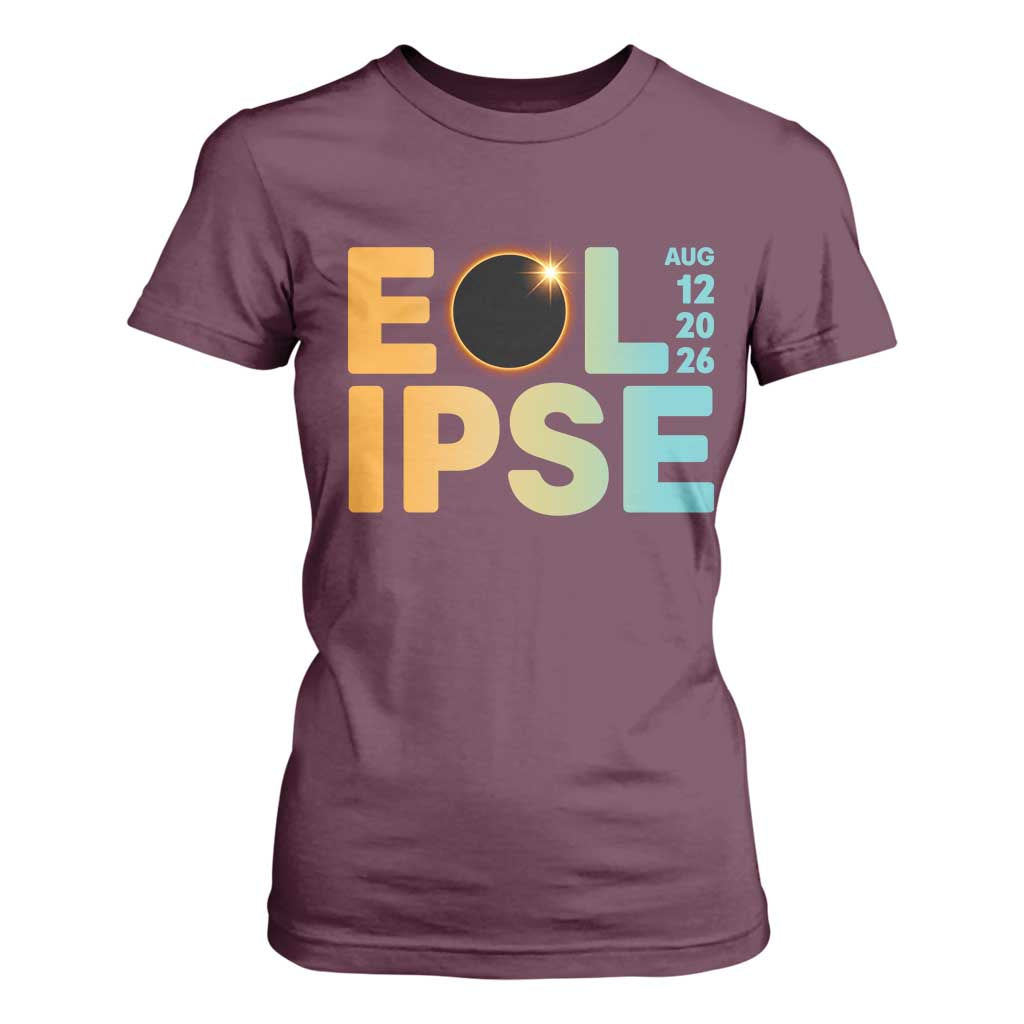 2026 Total Solar Eclipse Retro Typography T Shirt For Women August 12 Totality Astronomy Gift