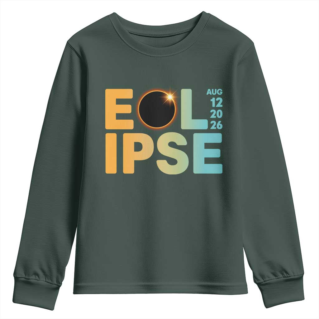 2026 Total Solar Eclipse Retro Typography Youth Sweatshirt August 12 Totality Astronomy Gift