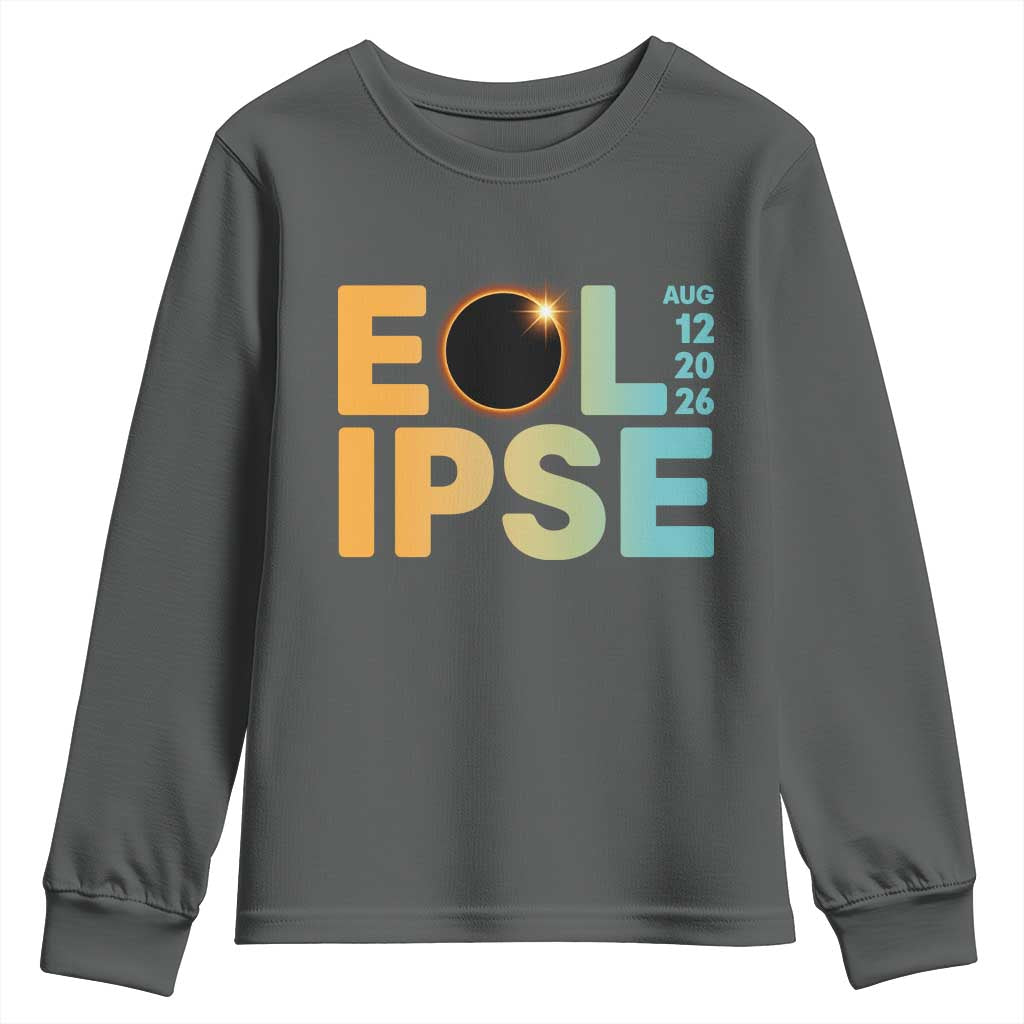 2026 Total Solar Eclipse Retro Typography Youth Sweatshirt August 12 Totality Astronomy Gift
