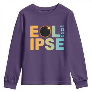 2026 Total Solar Eclipse Retro Typography Youth Sweatshirt August 12 Totality Astronomy Gift