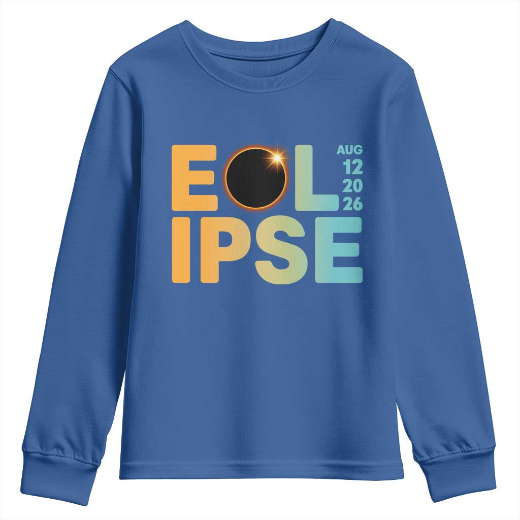 2026 Total Solar Eclipse Retro Typography Youth Sweatshirt August 12 Totality Astronomy Gift