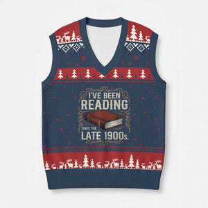 Funny Vintage 80s 90s Book Lover V-Neck Knit Sweater Vest I've Been Reading Since The Late 1900s Bookworm Humor