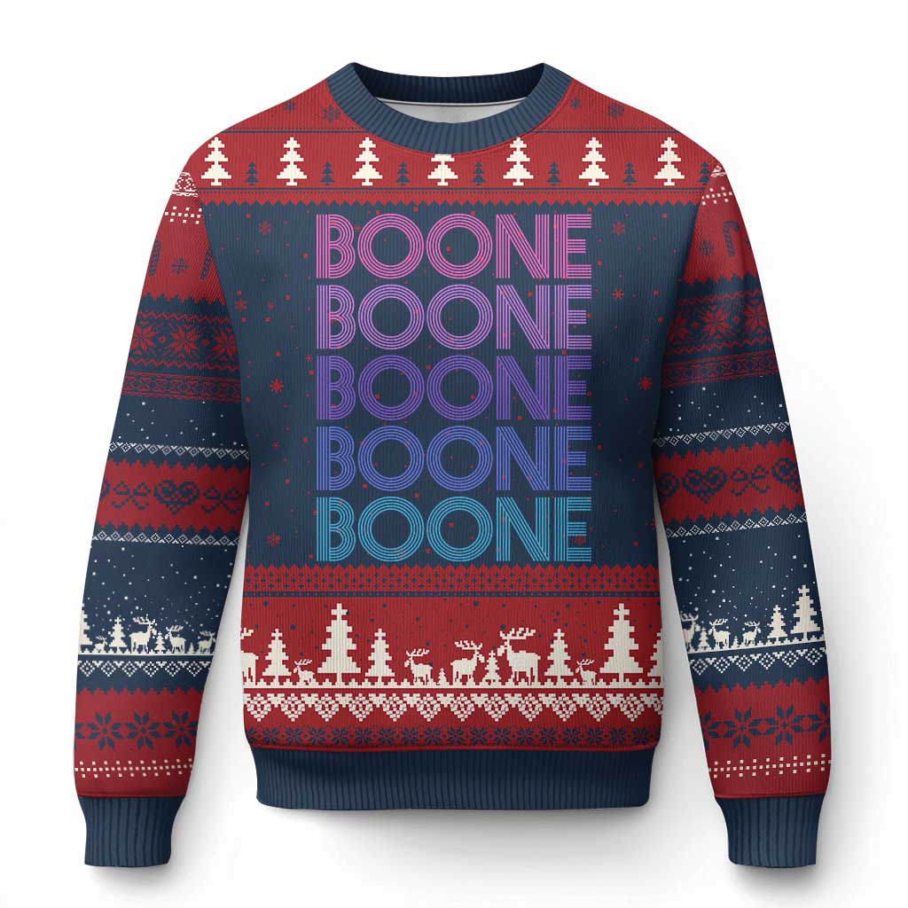 Retro Boone Name Lover Neon Gradient Typography Ugly Christmas Sweater
