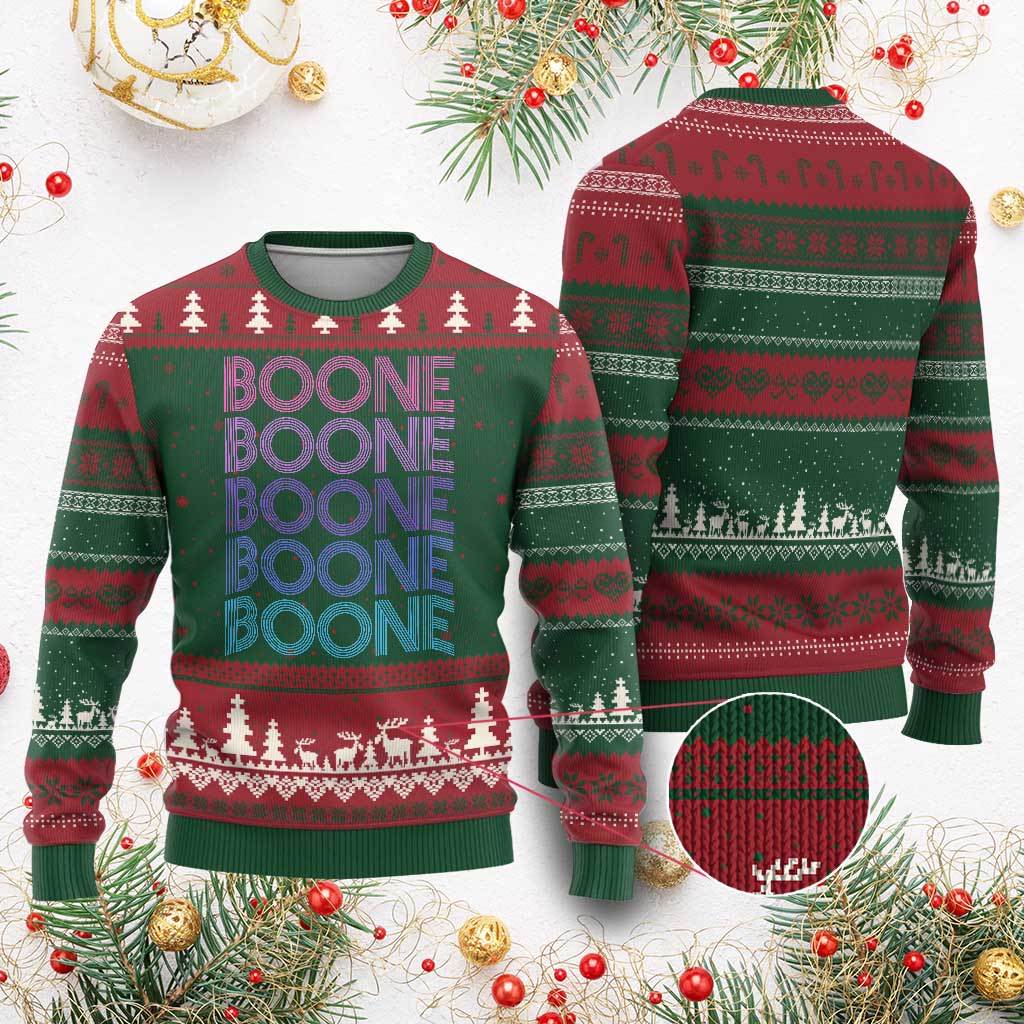 Retro Boone Name Lover Neon Gradient Typography Ugly Christmas Sweater