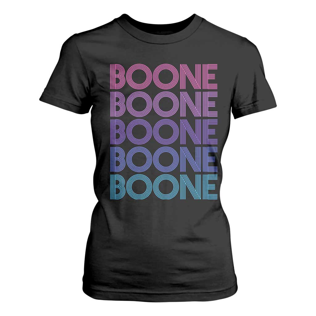 Retro Boone Name Lover Neon Gradient Typography T Shirt For Women