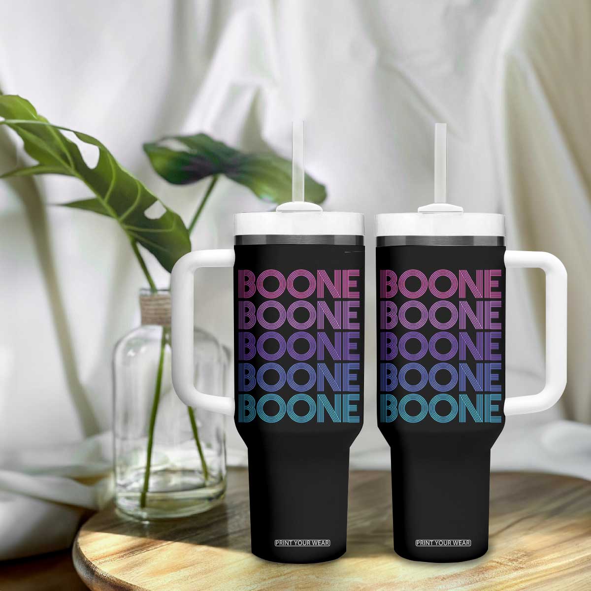 Retro Boone Name Lover Neon Gradient Typography Tumbler With Handle