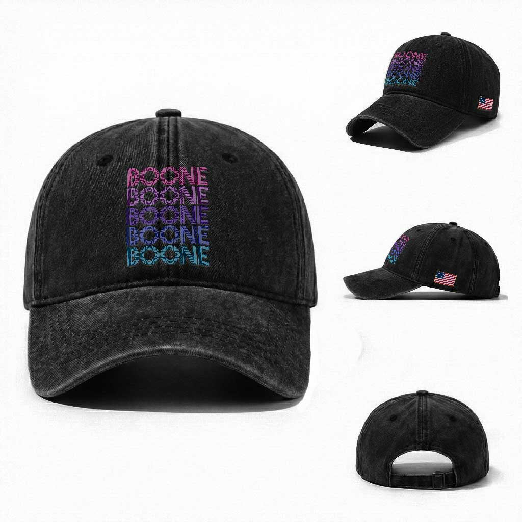 Retro Boone Name Lover Neon Gradient Typography Washed Cotton Baseball Cap