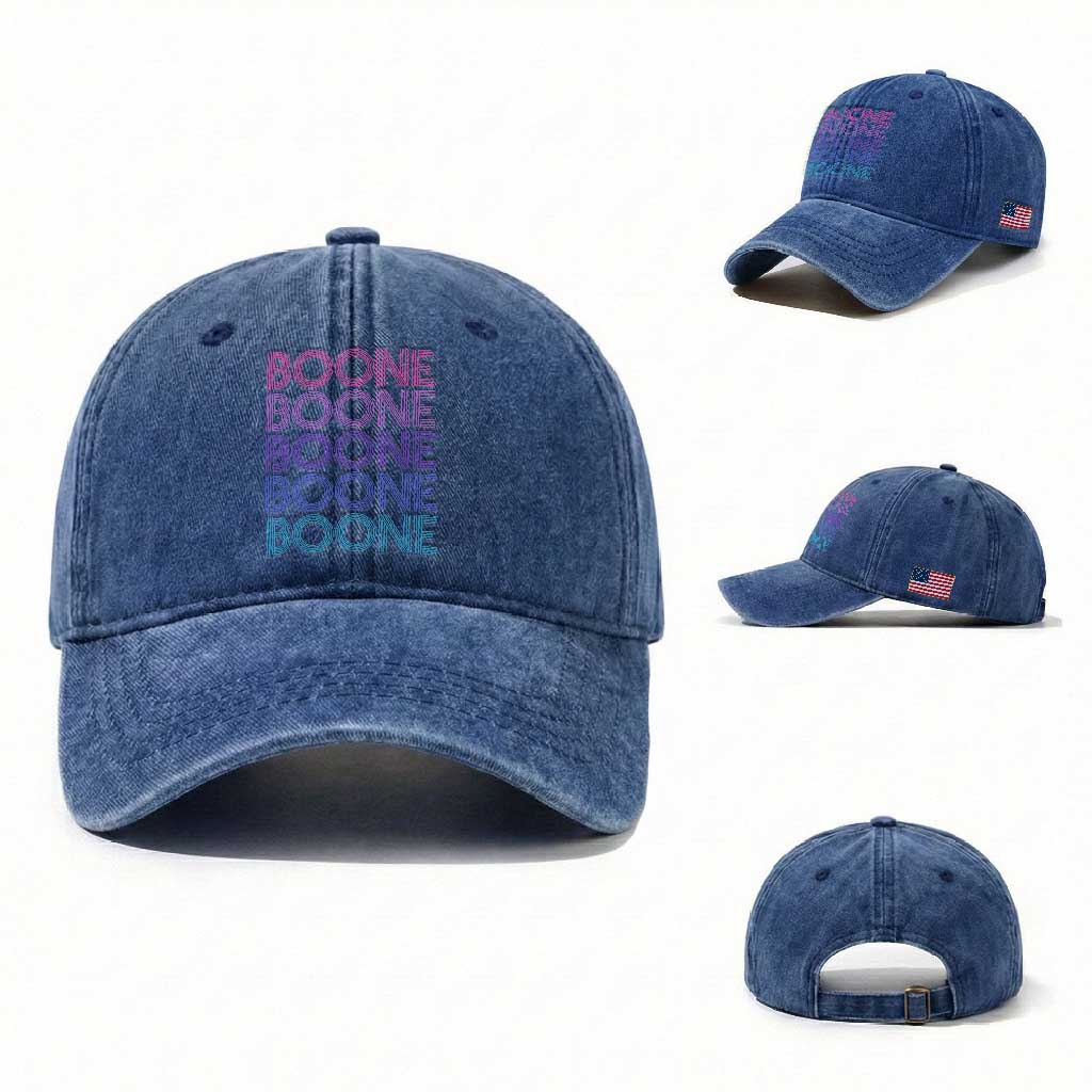 Retro Boone Name Lover Neon Gradient Typography Washed Cotton Baseball Cap