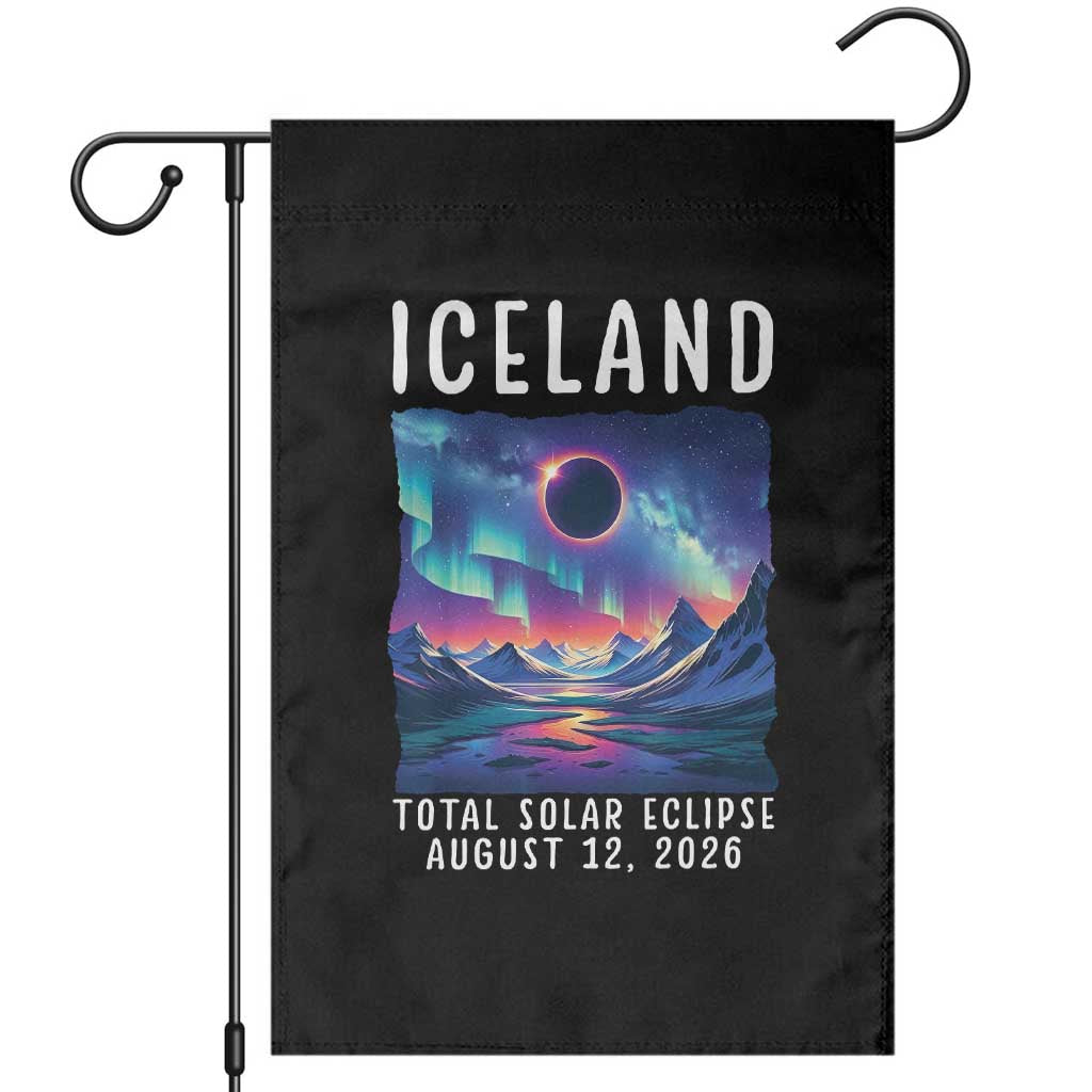 Iceland Total Solar Eclipse 2026 Aurora Garden Flag Totality Northern Lights Astronomy Travel Gift TS02 Black Print Your Wear
