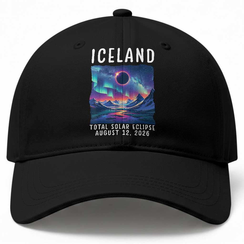 Iceland Total Solar Eclipse 2026 Aurora Baseball Cap Totality Northern Lights Astronomy Travel Gift