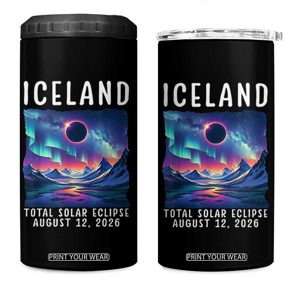 Iceland Total Solar Eclipse 2026 Aurora 4 in 1 Can Cooler Tumbler Totality Northern Lights Astronomy Travel Gift