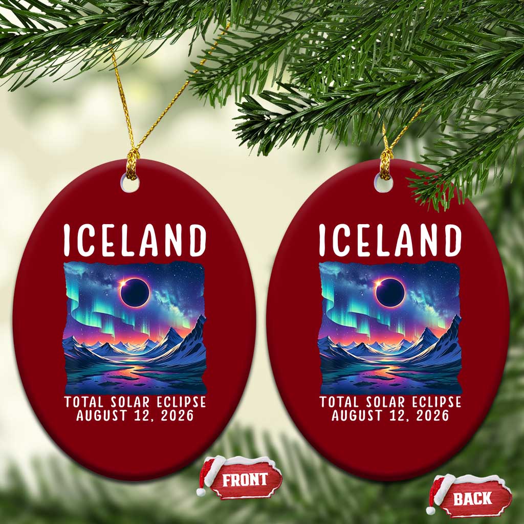 Iceland Total Solar Eclipse 2026 Aurora Ceramic Ornament Totality Northern Lights Astronomy Travel Gift