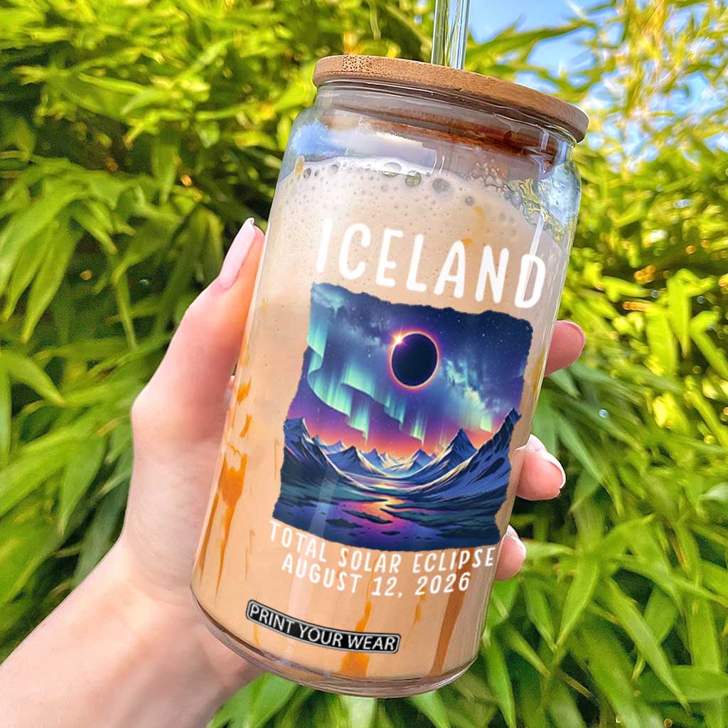 Iceland Total Solar Eclipse 2026 Aurora Glass Can Totality Northern Lights Astronomy Travel Gift
