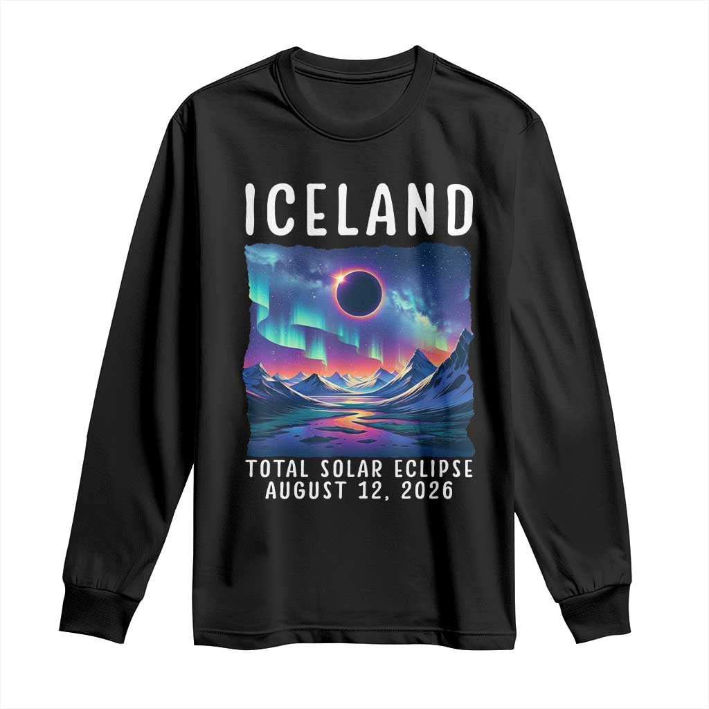 Iceland Total Solar Eclipse 2026 Aurora Long Sleeve Shirt Totality Northern Lights Astronomy Travel Gift