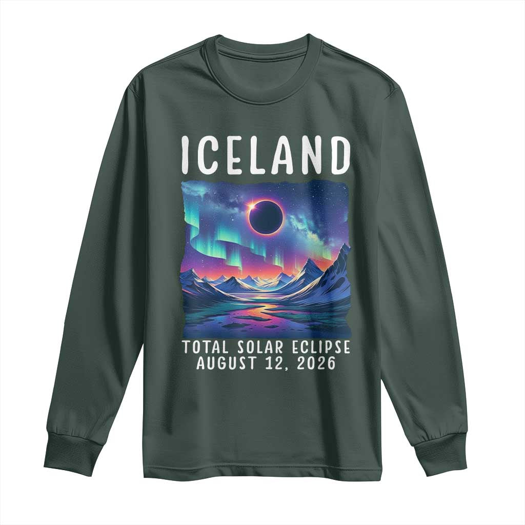 Iceland Total Solar Eclipse 2026 Aurora Long Sleeve Shirt Totality Northern Lights Astronomy Travel Gift