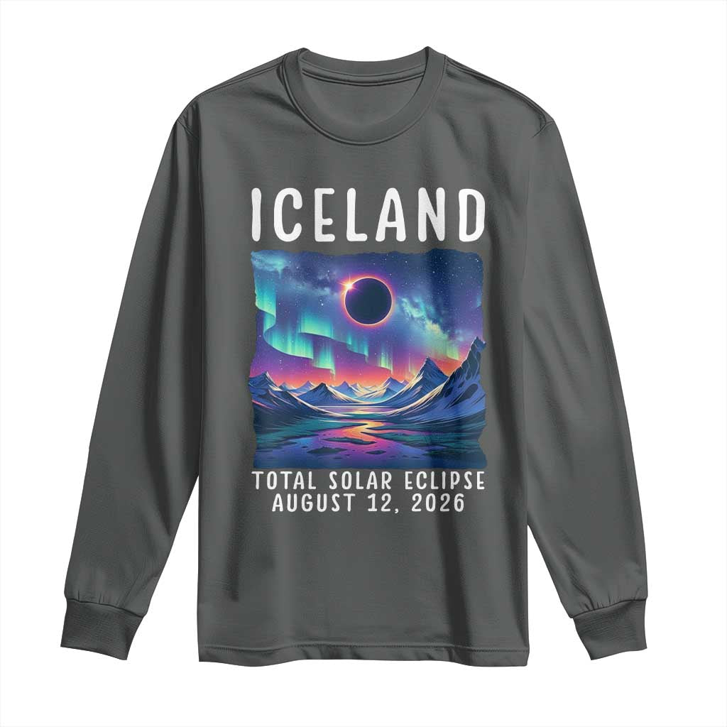 Iceland Total Solar Eclipse 2026 Aurora Long Sleeve Shirt Totality Northern Lights Astronomy Travel Gift