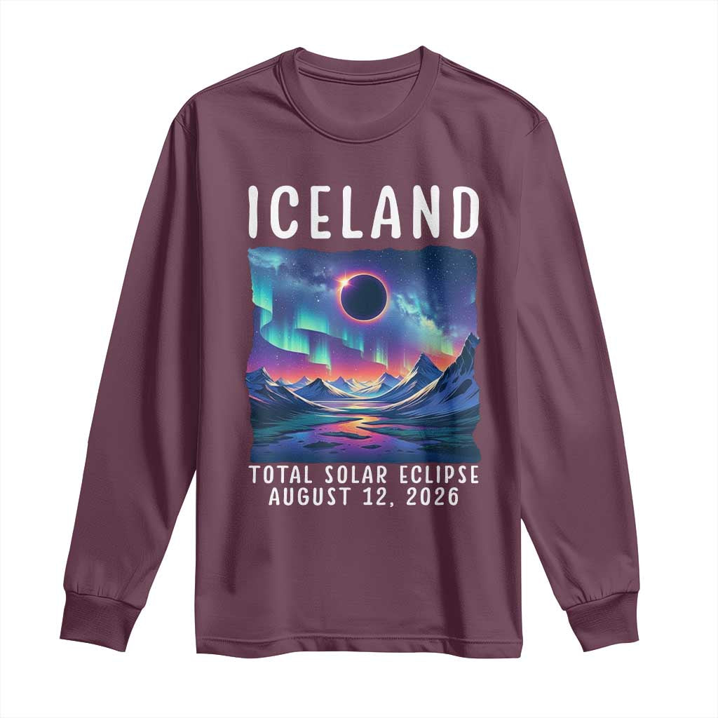 Iceland Total Solar Eclipse 2026 Aurora Long Sleeve Shirt Totality Northern Lights Astronomy Travel Gift