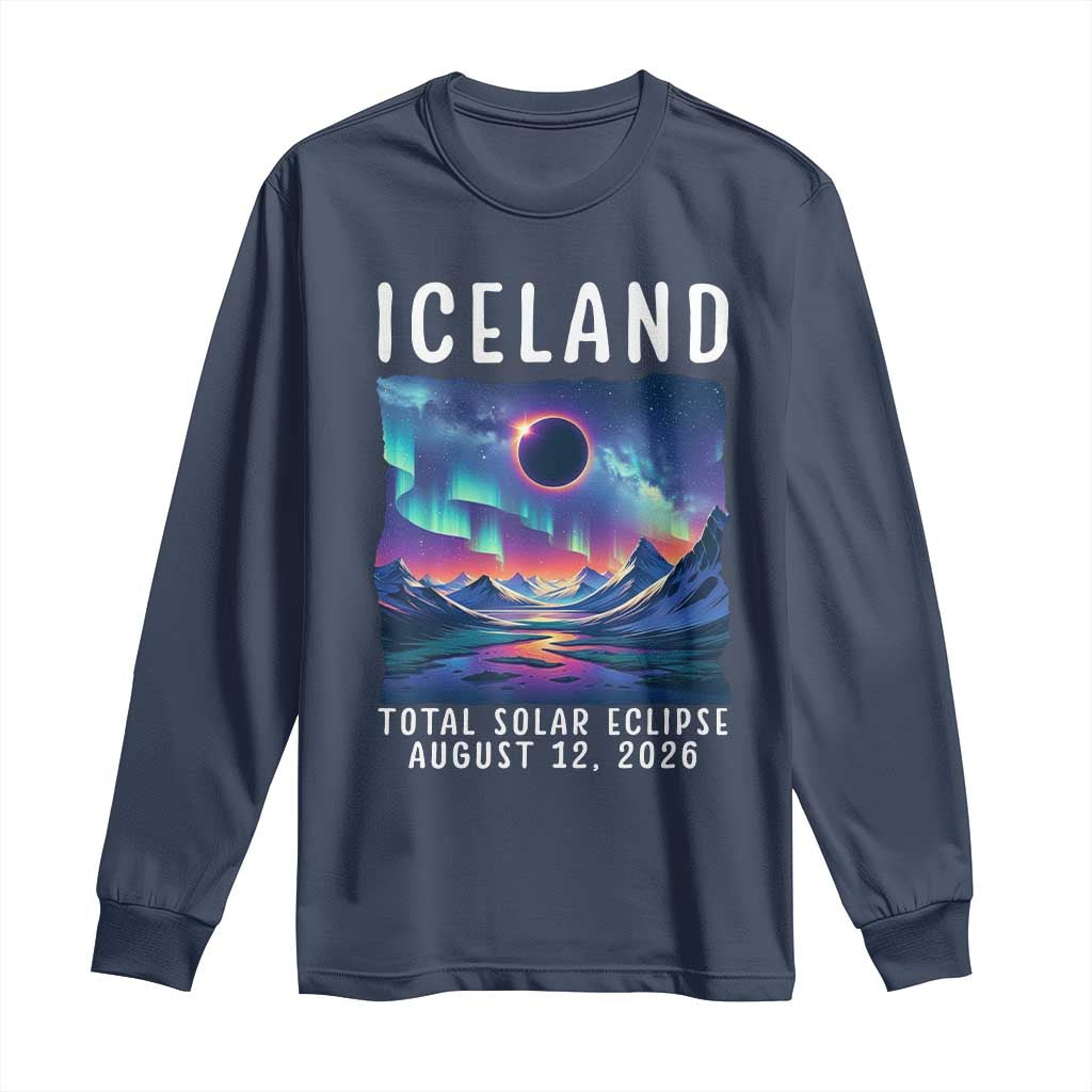 Iceland Total Solar Eclipse 2026 Aurora Long Sleeve Shirt Totality Northern Lights Astronomy Travel Gift