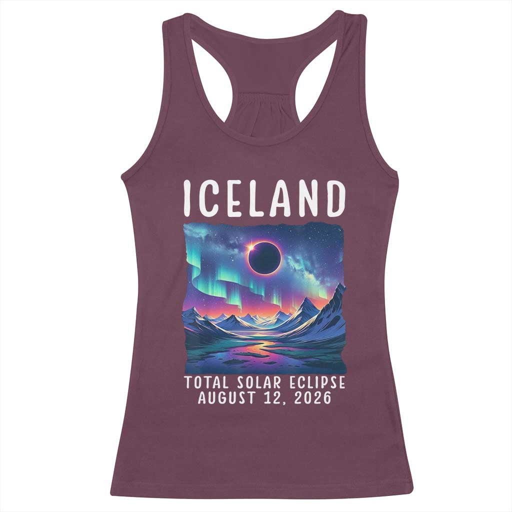 Iceland Total Solar Eclipse 2026 Aurora Racerback Tank Top Totality Northern Lights Astronomy Travel Gift