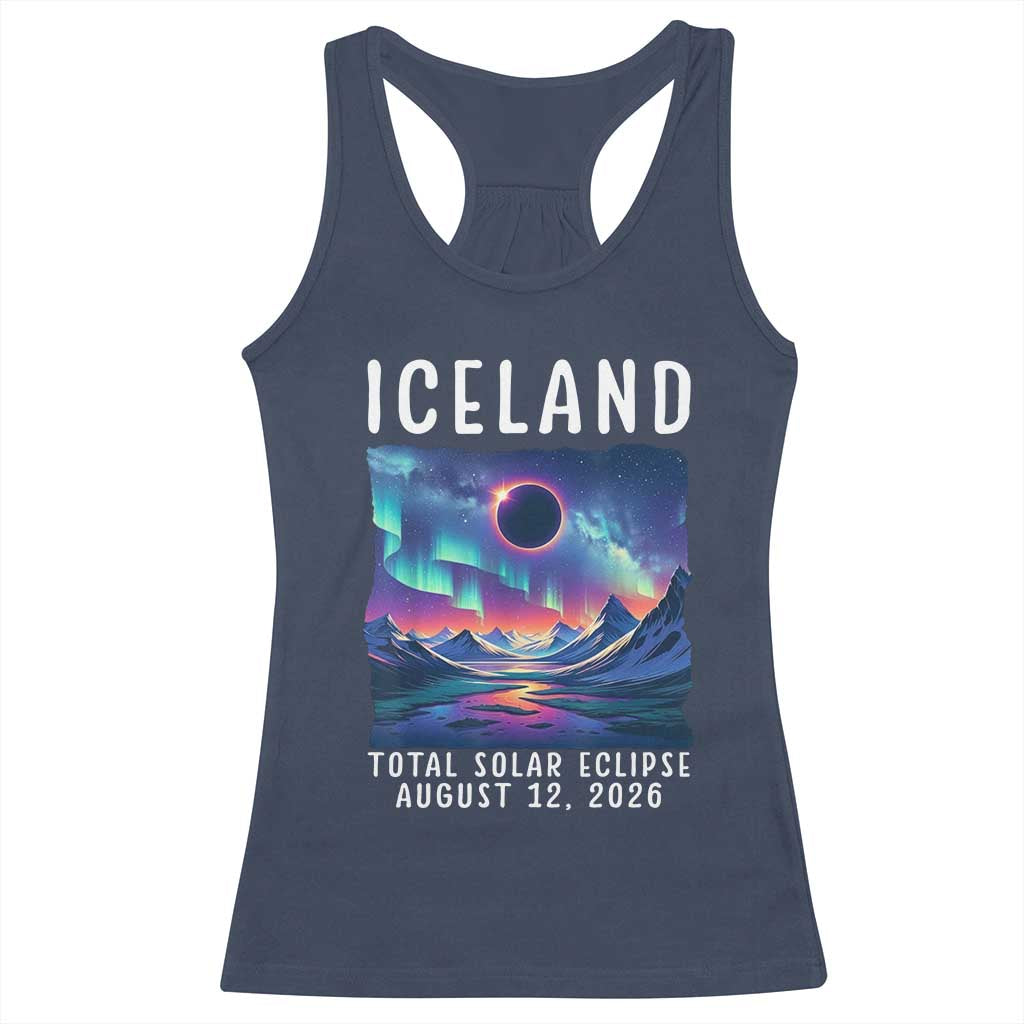 Iceland Total Solar Eclipse 2026 Aurora Racerback Tank Top Totality Northern Lights Astronomy Travel Gift