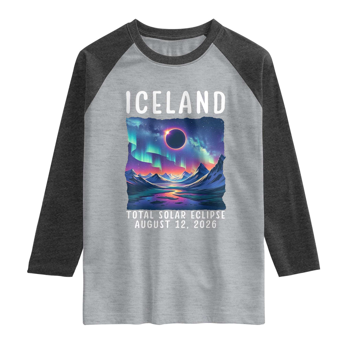 Iceland Total Solar Eclipse 2026 Aurora Raglan Shirt Totality Northern Lights Astronomy Travel Gift