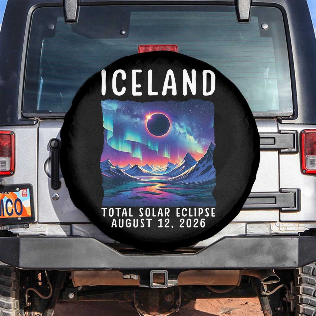 Iceland Total Solar Eclipse 2026 Aurora Spare Tire Cover Totality Northern Lights Astronomy Travel Gift TS02 No hole Black Print Your Wear