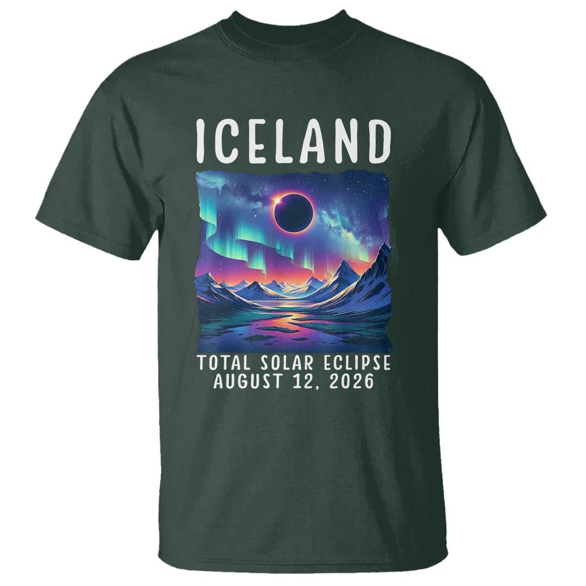 Iceland Total Solar Eclipse 2026 Aurora T Shirt Totality Northern Lights Astronomy Travel Gift