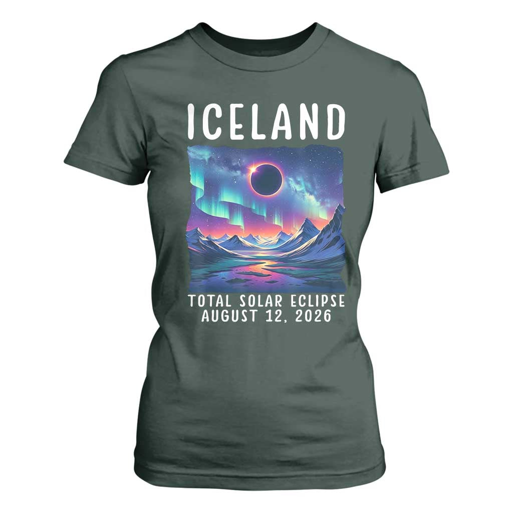 Iceland Total Solar Eclipse 2026 Aurora T Shirt For Women Totality Northern Lights Astronomy Travel Gift