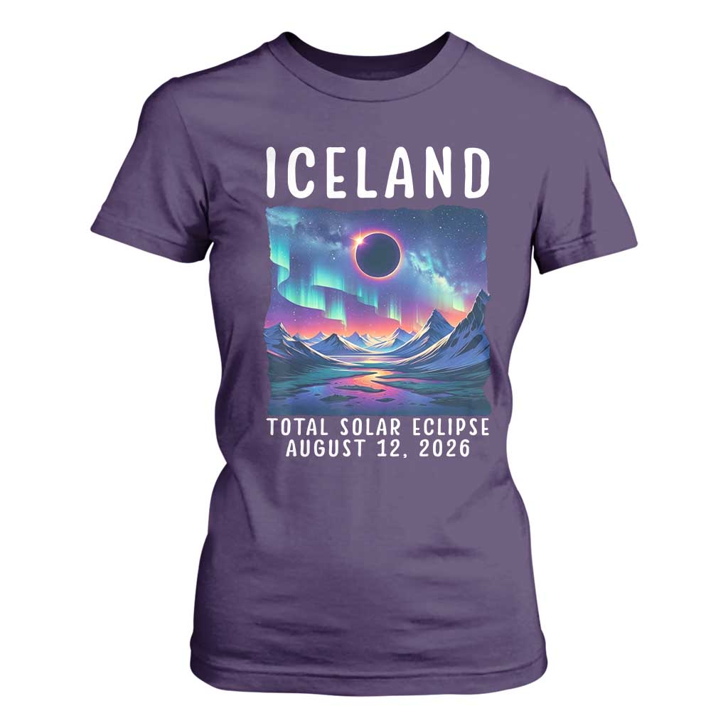 Iceland Total Solar Eclipse 2026 Aurora T Shirt For Women Totality Northern Lights Astronomy Travel Gift