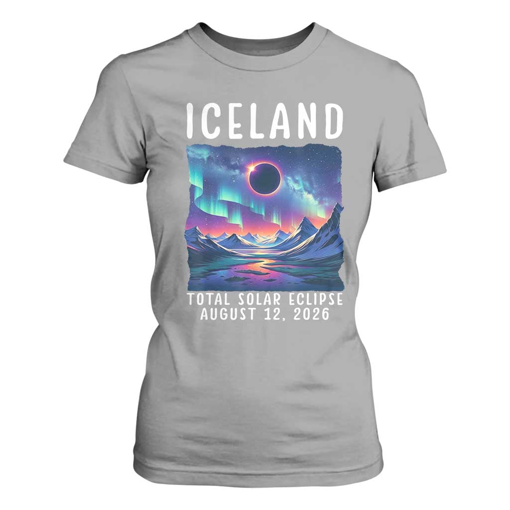 Iceland Total Solar Eclipse 2026 Aurora T Shirt For Women Totality Northern Lights Astronomy Travel Gift