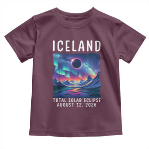 Iceland Total Solar Eclipse 2026 Aurora Toddler T Shirt Totality Northern Lights Astronomy Travel Gift