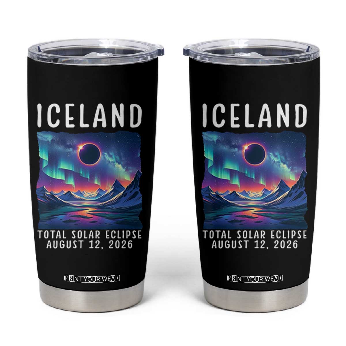 Iceland Total Solar Eclipse 2026 Aurora Tumbler Cup Totality Northern Lights Astronomy Travel Gift