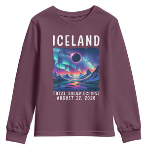 Iceland Total Solar Eclipse 2026 Aurora Youth Sweatshirt Totality Northern Lights Astronomy Travel Gift