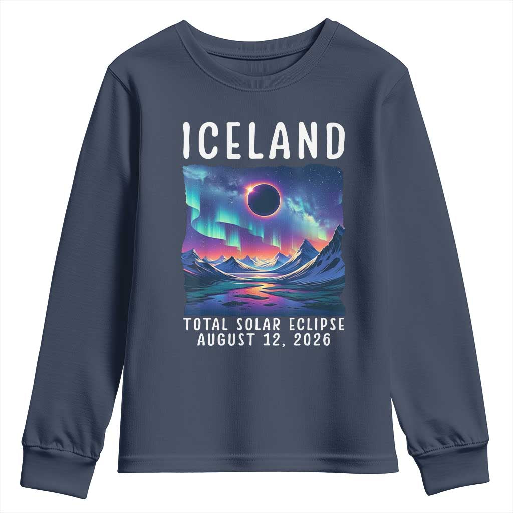 Iceland Total Solar Eclipse 2026 Aurora Youth Sweatshirt Totality Northern Lights Astronomy Travel Gift