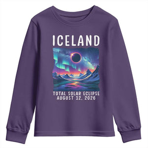 Iceland Total Solar Eclipse 2026 Aurora Youth Sweatshirt Totality Northern Lights Astronomy Travel Gift