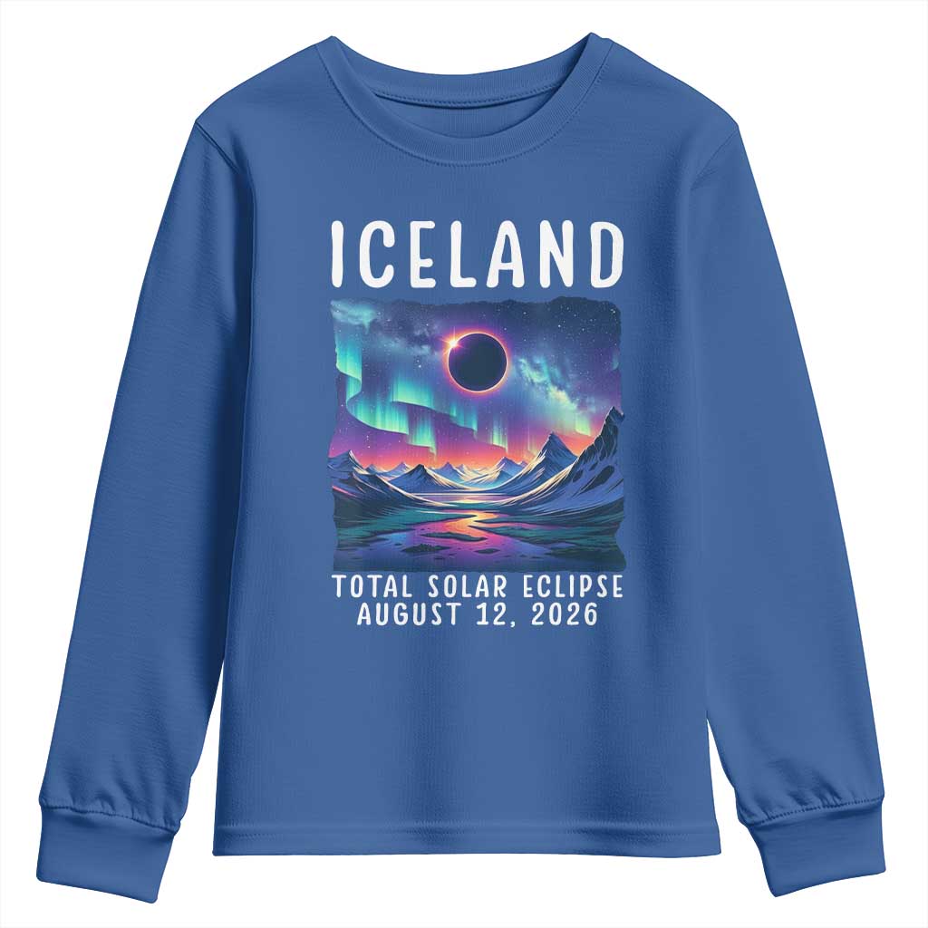 Iceland Total Solar Eclipse 2026 Aurora Youth Sweatshirt Totality Northern Lights Astronomy Travel Gift