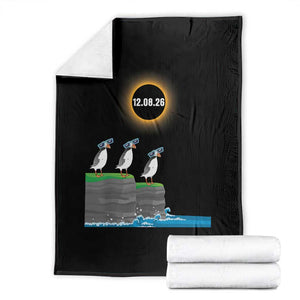 Cute Cartoon Puffins 2026 Total Solar Eclipse Throw Blanket August 12 Totality Funny Astronomy Gift TS02 Black Print Your Wear