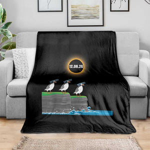 Cute Cartoon Puffins 2026 Total Solar Eclipse Throw Blanket August 12 Totality Funny Astronomy Gift TS02 Print Your Wear